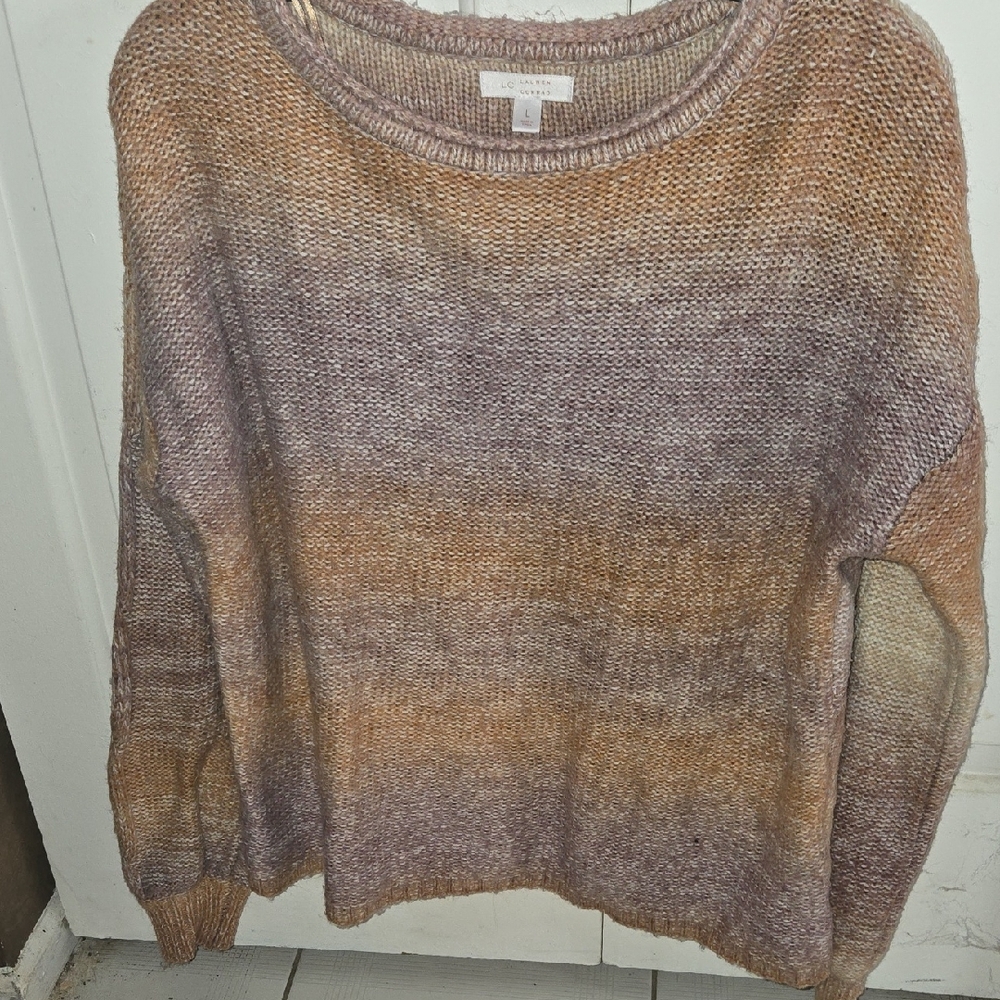 LC Lauren Conrad Cozy Brown and Purple Crew Neck Sweater